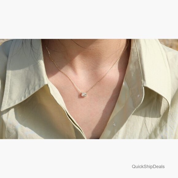 Sterling Silver Gold Plated Pendant Necklace with Cubic Zirconia - Picture 7 of 7